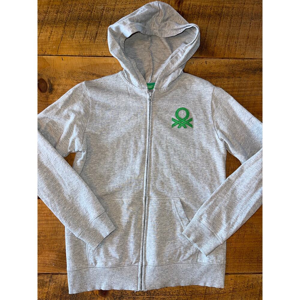 Kids United Colors of Benetton Gray Green Hooded Full Zip Sweatshirt‎ Size 11-12